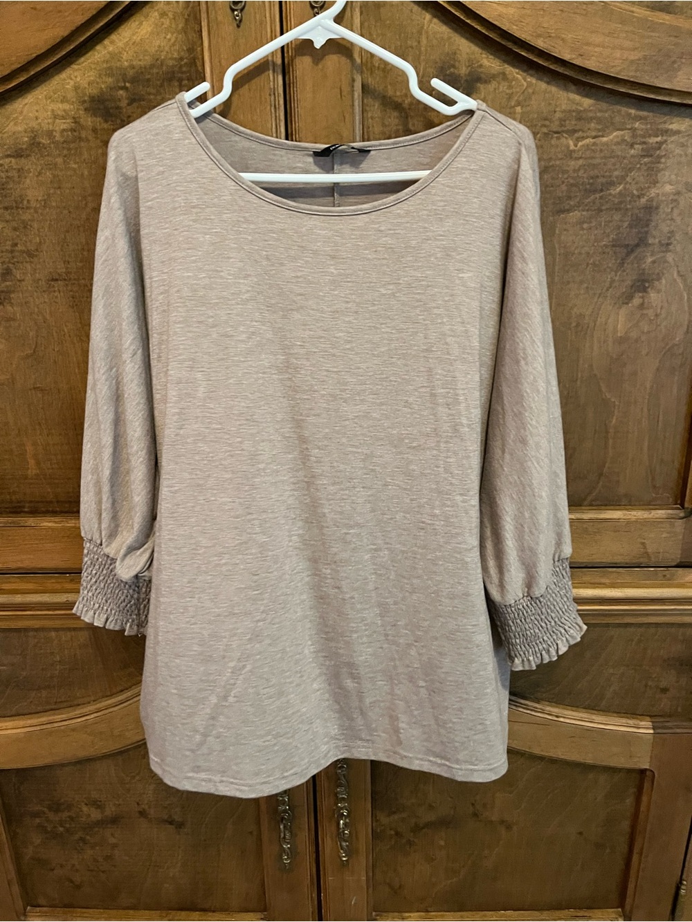 XXL Women's Smocked-Sleeve Taupe Blouse